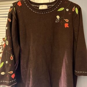 C.J. Banks Vintage Hand Embroidered Women's Sweater Size 3x Brown Long Sleeve